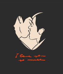 Hand drawn vector abstract graphic illustration Valentines day cards template, lesbian kissing couple portrait set in heart silhouette.Love couple kissing together.Valentines beautiful design concept.