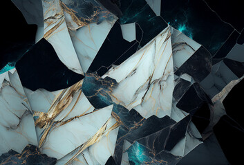 Black, White and golden Marble Texture. Generative Ai Art. Dark Marble Crystalls.