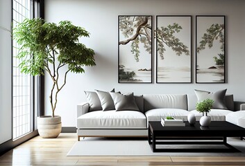 A frame mockup in a Feng Shui living room