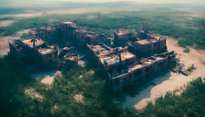 Fototapeta premium An old, abandoned city, greatly ruined and decayed. Generative AI