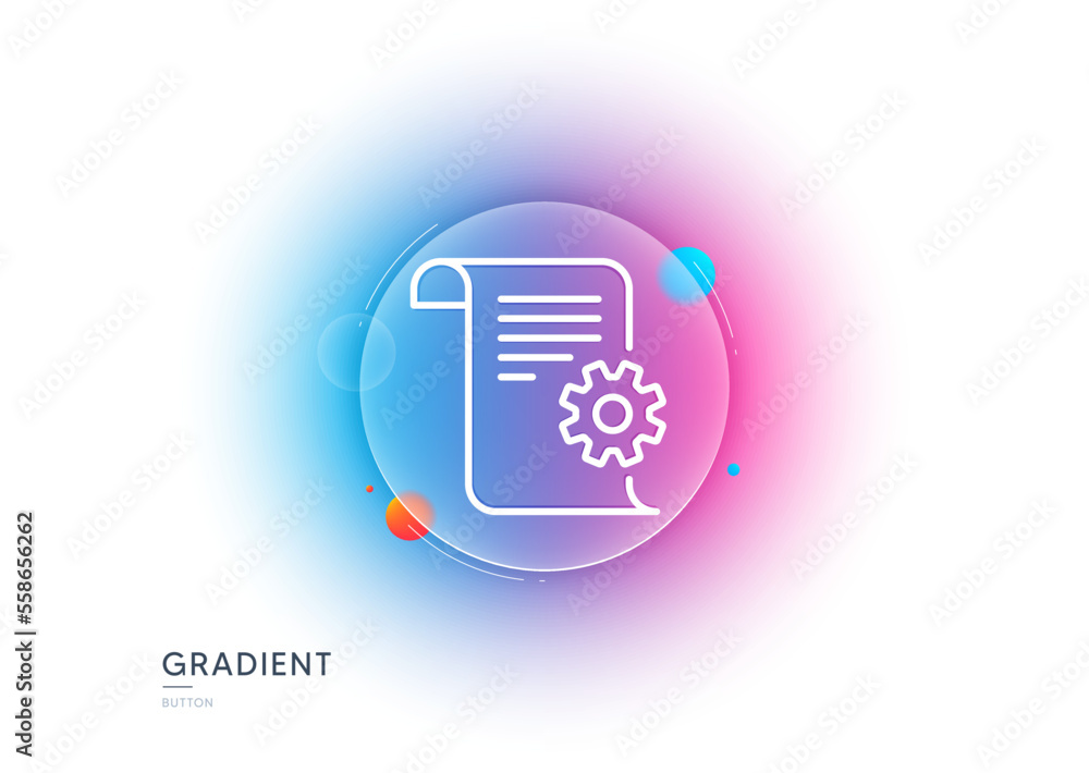 Poster technical documentation line icon. gradient blur button with glassmorphism. instruction sign. transp
