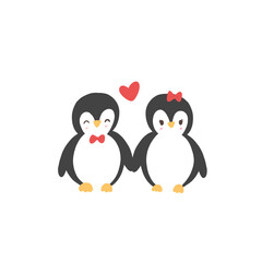 penguin in love with heart, valentine's day illustration