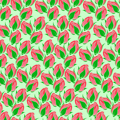 Seamless Floral Pattern with vector rose buds. Beautiful spring background. Seamless pattern with roses. Vector illustration.