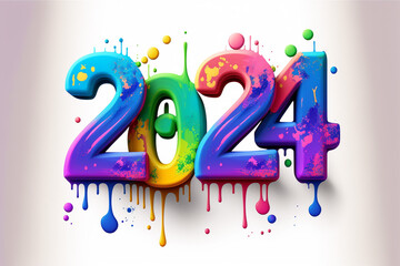 Brightly colored number 2024 reflecting the new year on white background. Artwork created with generative ai