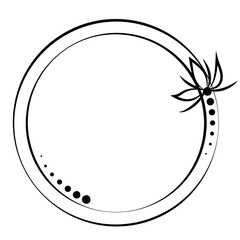 Floral circle frame  with flower and dots in linear style. Design for tattoo, card, logo, wedding invitation, border