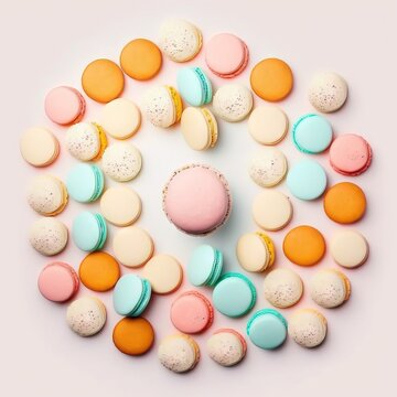 a circle of macaroons on a pink background with a pink background and a white circle of macaroons on the top of the image is a macaroon with a pink background.