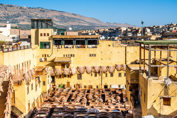 Obraz premium Famous skin tannery in Fes, Morocco, Africa