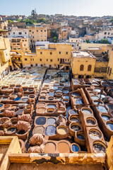 Famous skin tannery in Fes, Morocco, Africa