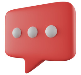 Red rectangle speech bubble with three dots 3d illustration in isolated on white background. 3d text bubble illustration on white background.