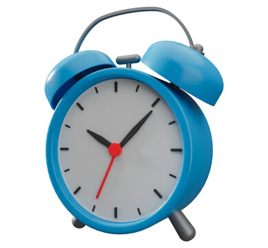 Blue alarm clock 3d illustration isolated on white background.