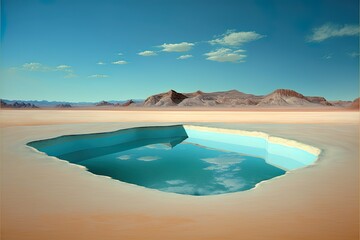 Swimming pool in the desert, beautiful sunset, reflection in the water. AI