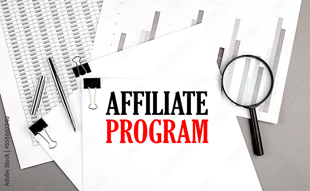 Poster affiliate program text on paper on chart background
