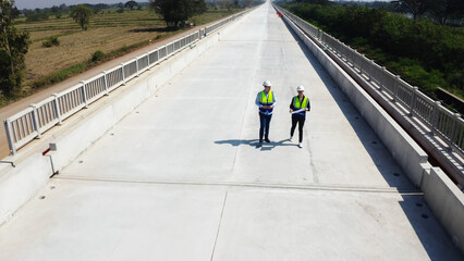 Team engineer survey highway location. Industrial, Construction, Engineer and Business concept....