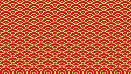 Red wave background and golden border with space. Lunar new year concept, Chinese new year background. vector.