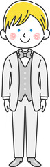 白色のタキシードを着た、白人男性のイラスト