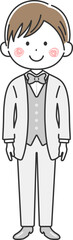 白色のタキシードを着た、若い男性のイラスト