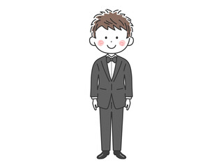 黒色のタキシードを着た、若い男性のイラスト