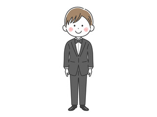 黒色のタキシードを着た、若い男性のイラスト