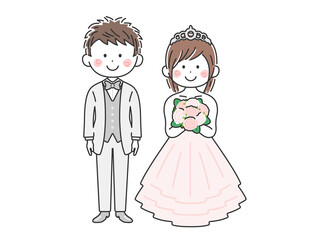 結婚式の、新郎新婦のイラスト