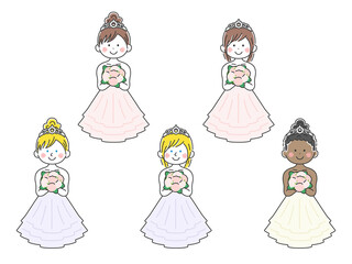 ウエディングドレスを着た、女性のイラストセット