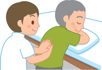 背中に指圧を受ける男性