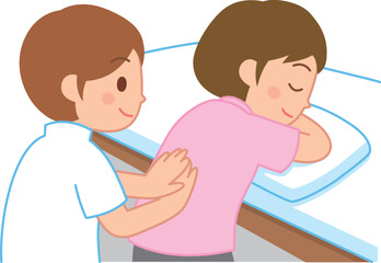 背中に指圧を受ける女性