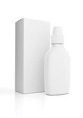Eye Drop Bottle and Box Mockup isolated on White Background - 3D Illustration Render