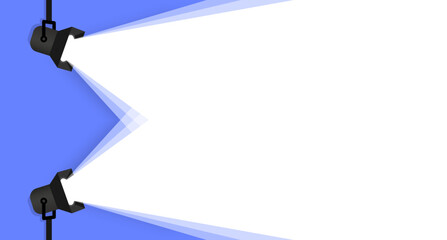 Banner spotlight background. Retro spotlight is glowing on wall. Spotlight on color background. Illuminated lamp advertising poster space for text. Spotlight shining on blue background. Web banner