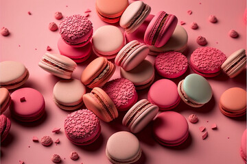 ピンクの背景にマカロン Generative AI