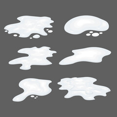 Spilled milk, sour cream, yogurt. A puddle, a stain.  Vector set.