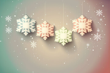 Fototapeta na wymiar Christmas pastel colorful background with snowflakes and bokeh. Xmas cute banner.