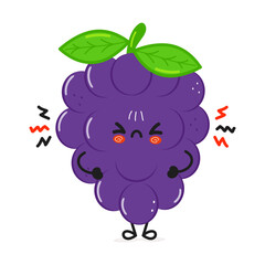 Cute angry grape character. Vector hand drawn cartoon kawaii character illustration icon. Isolated on white background. Sad grape character concept