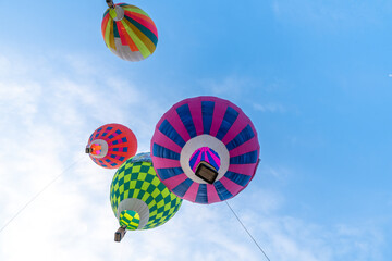 A hot-air balloon festival kicked off on January 22, 2022 to celebrate the first founding anniversary of Thu Duc City, colorful hot air balloon in blue sky