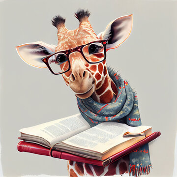 Giraffe Reading A Book