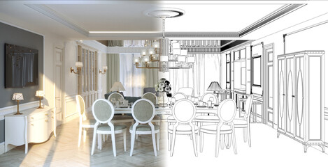 residential interior visualization, 3D illustration