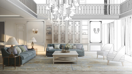 residential interior visualization, 3D illustration