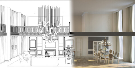 residential interior visualization, 3D illustration