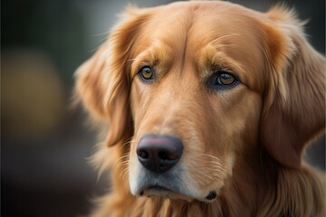 Fototapeta premium A portrait of a beautiful golden retriever with a mysterious look in his eyes. Human-like expression!