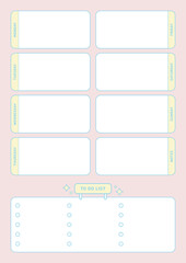 Colorful, cute style weekly planner template. Note, scheduler, diary, calendar planner document template illustration.