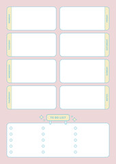 Colorful, cute style weekly planner template. Note, scheduler, diary, calendar planner document template illustration.