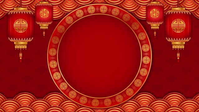 Chinese background 2023 template, Lunar new year concept with lantern or lamp, ornament, and red gold background for sale, banner, posters, cover design templates, social media wallpaper