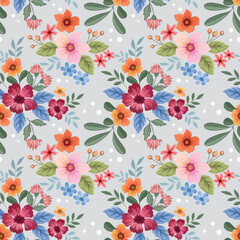 Colorful hand draw flowers seamless pattern. Can be used for fabric textile wallpaper.
