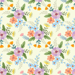 Colorful hand draw flowers seamless pattern. Can be used for fabric textile wallpaper.