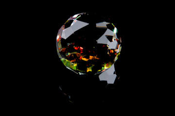 real glas objects with shadows and light refraction formed as diamond and others isolated on black...