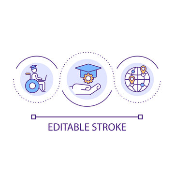 Accessible education loop concept icon. Distance learning. Elearning. Available worldwide abstract idea thin line illustration. Isolated outline drawing. Editable stroke. Arial font used