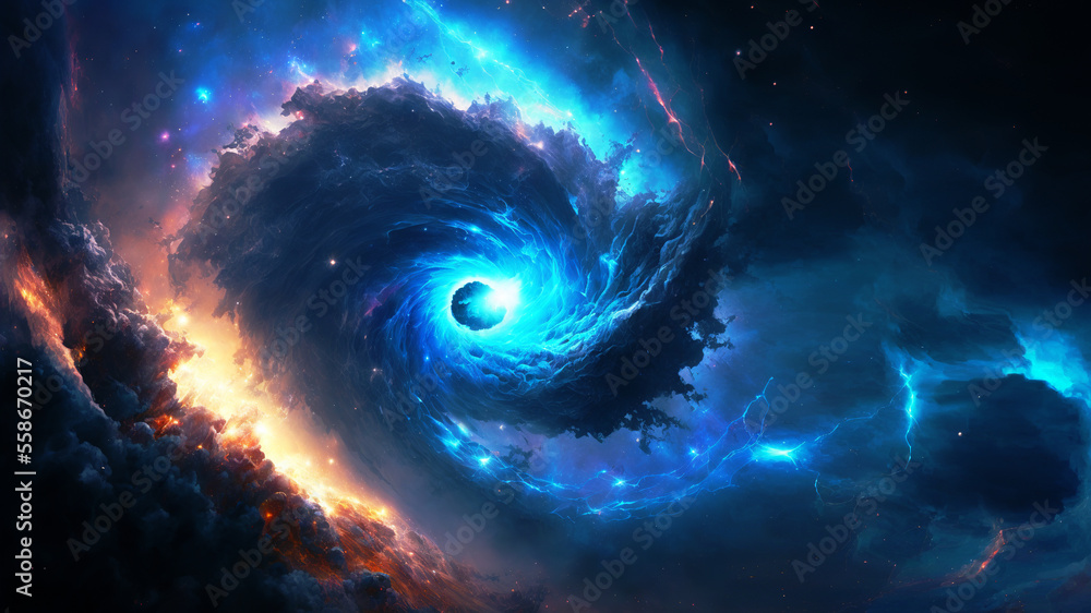 Poster birth of a star in space during a nebula explosion. nuclear fusion of cosmic clouds of gas and dusts
