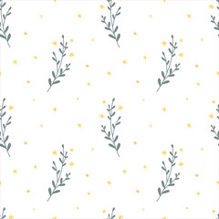 Cute minimalist seamless vector pattern with hand drawn branches with stars. Childish Style nursery art perfect for fabric, textile.