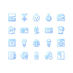 Energy saver pixel perfect gradient linear vector icons set. Smart home appliances. Internet of things. Thin line contour symbol designs bundle. Isolated outline illustrations collection