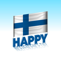 Finland independence day. Simple Finland flag and billboard in the sky. 3d lettering template. Ready special day design message.