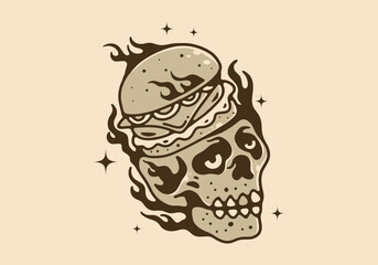 Illustration design of burger on a skull